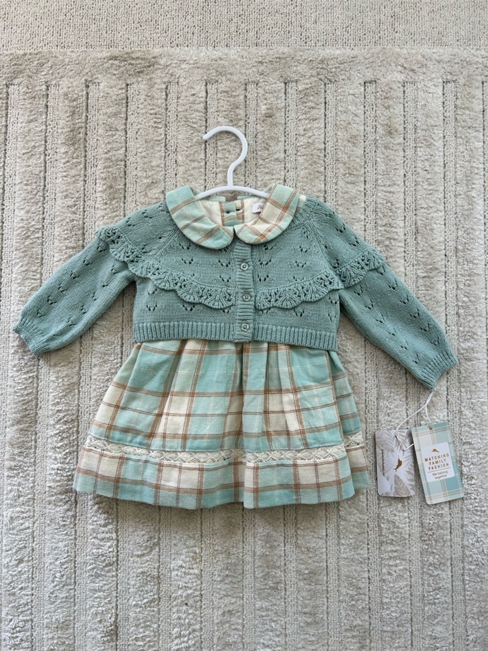 Tommy Bahama Mint Green Knit Top with Plaid Skirt Dress